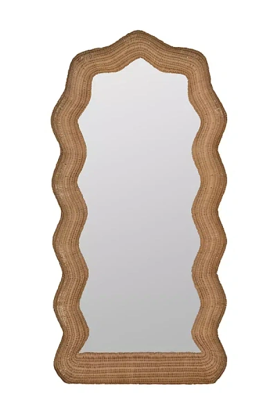 Anthropologie Maxine Rattan Scalloped Floor Mirror In Brown