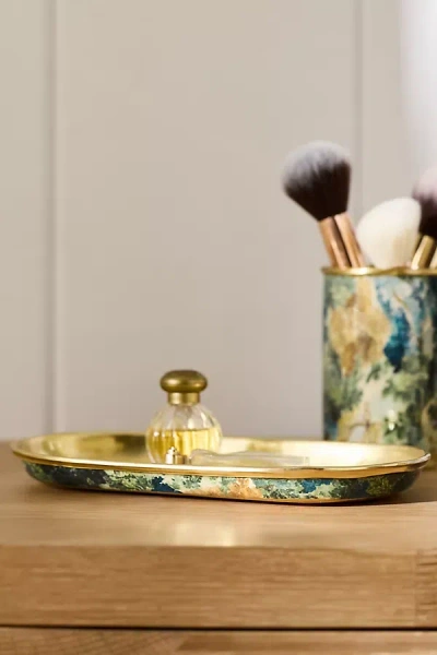 Anthropologie Mckay Patterned Metal Bath Tray In Green