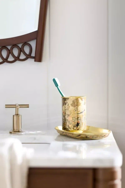 Anthropologie Mckay Patterned Metal Bath Tumbler In Gold