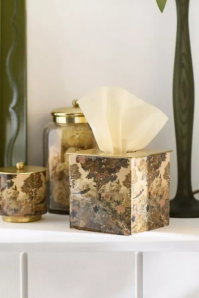 Anthropologie Mckay Patterned Metal Tissue Box Cover In Brown