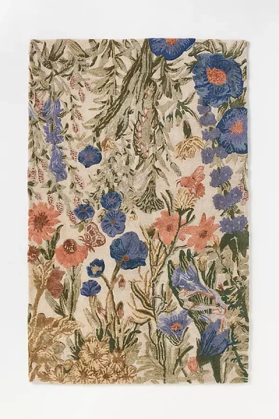 Anthropologie Meadows Tufted Wool Blend Floral Rug In Blue