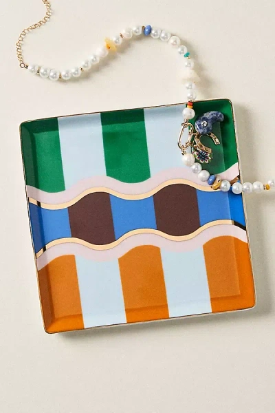Anthropologie Mediterranean Striped Ceramic Trinket Dish