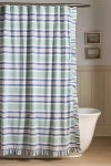 Anthropologie Mele Cotton Striped Ruffled Shower Curtain In Blue