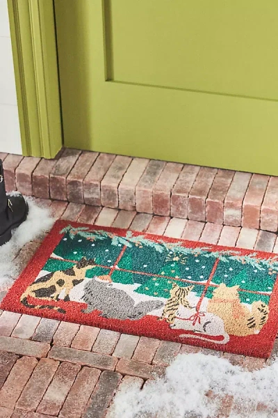 Anthropologie Meow Coir Printed Cat Doormat In Multi