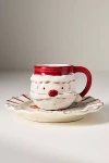 Anthropologie Milk And Cookies Santa Stoneware Cup & Saucer In Red
