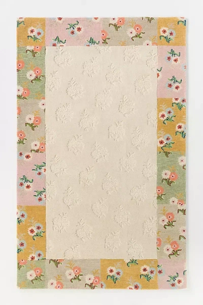 Anthropologie Mille Tufted Wool Floral Border Rug In Neutral