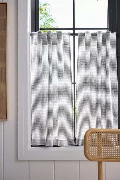 Anthropologie Mindra Striped Cotton Café Curtains, Set Of 2 In Gray