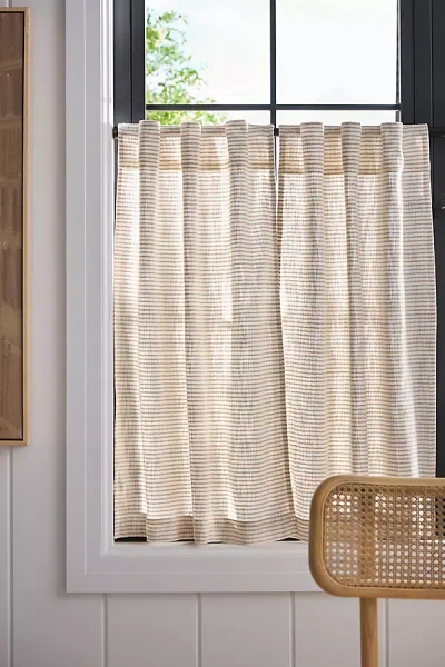 Anthropologie Mindra Striped Cotton Café Curtains, Set Of 2 In Neutral