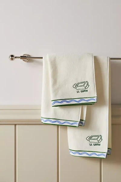 Anthropologie Minnie Cotton Embroidered Icon Hand Towel In White
