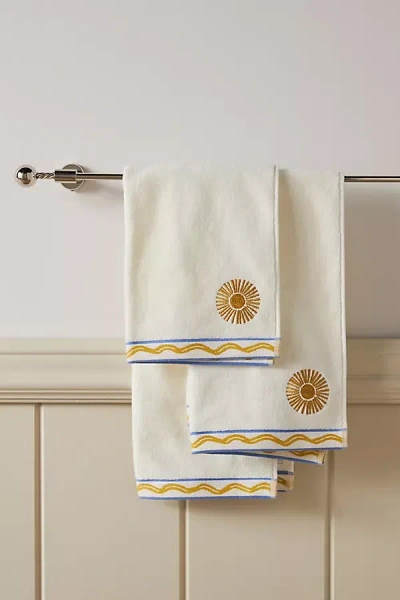 Anthropologie Minnie Cotton Embroidered Icon Hand Towel In White
