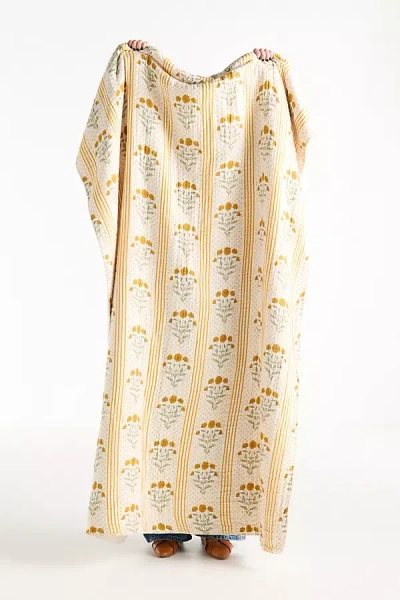 Anthropologie Mira Cotton Sherpa Floral Printed Throw Blanket
