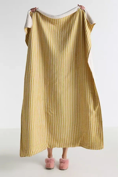 Anthropologie Mira Cotton Sherpa Floral Printed Throw Blanket In Yellow