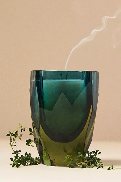 Anthropologie Mira Woody White Cedar & Thyme Tall Cut Glass Candle