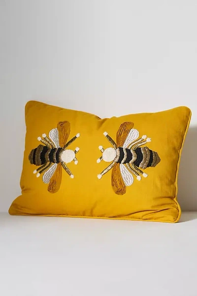 Anthropologie Mirabelle Cotton Embroidered Pillow In Yellow
