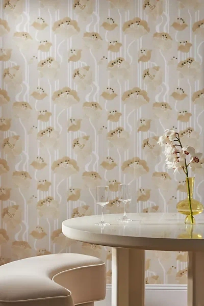 Anthropologie Mirth Studio Shirley Deco Floral Peel-and-stick Wallpaper In Neutral