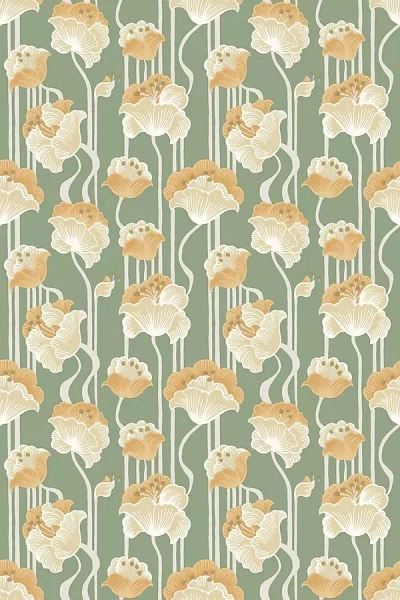 Anthropologie Mirth Studio Shirley Deco Floral Peel-and-stick Wallpaper In Green