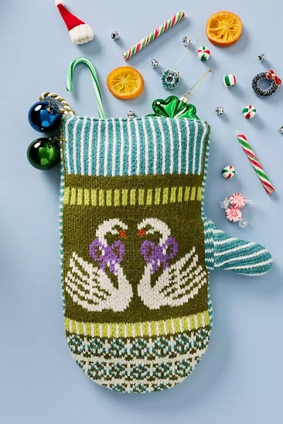 Anthropologie Mitten Swan Knit Stocking In Multi