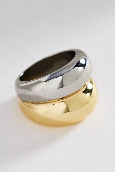 Anthropologie Mixed Metal Ribbed & Stacked Ring In Gold