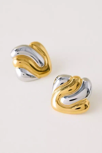 Anthropologie Mixed Metal Square Post Earrings In Gold