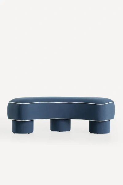 Anthropologie Modella Performance Linen Curved Bench In Blue