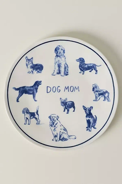 Anthropologie Molly Hatch Stoneware Dog And Cat Mom Dessert Plates In Blue