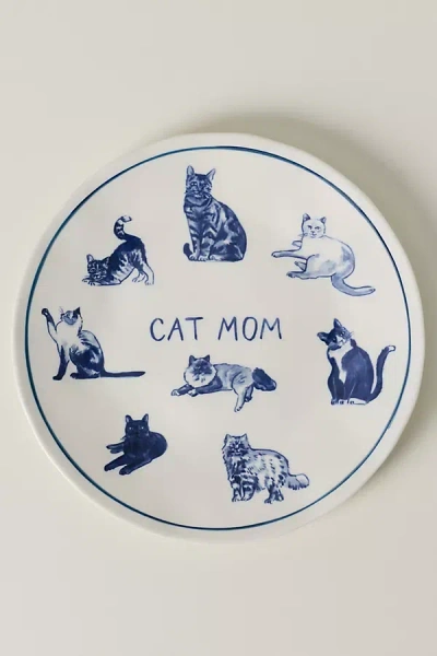 Anthropologie Molly Hatch Stoneware Dog And Cat Mom Dessert Plates In Blue