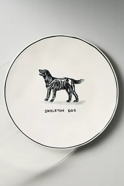 Anthropologie Molly Hatch Stoneware Halloween Dog Dessert Plate In Neutral
