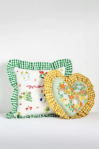 Anthropologie Mom Cotton Embroidered Floral Pillow In Multi