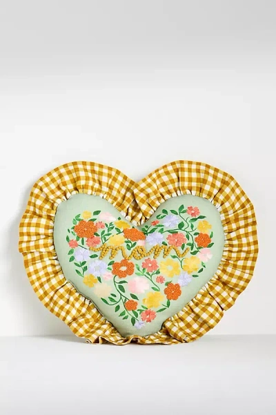 Anthropologie Mom Cotton Embroidered Floral Pillow In Multi