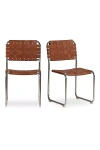 Anthropologie Moma Stainless Steel Woven Leather Dining Chairs, Set Of 2 In Brown