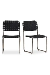 Anthropologie Moma Stainless Steel Woven Leather Dining Chairs, Set Of 2
