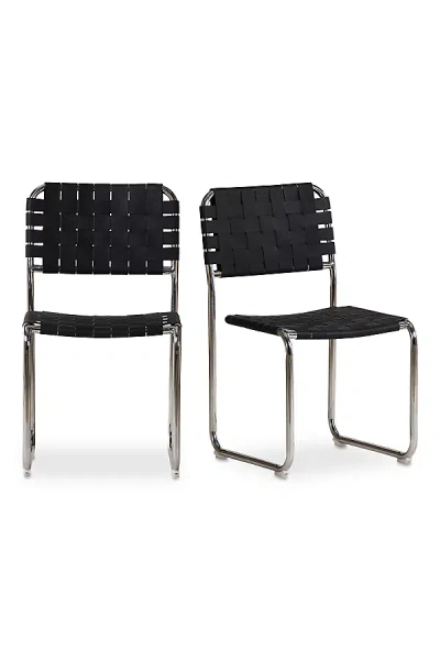 Anthropologie Moma Stainless Steel Woven Leather Dining Chairs, Set Of 2 In Black