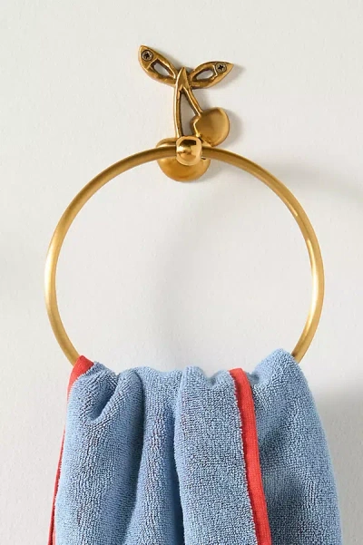 Anthropologie Mon Cheri Cherry Brass Towel Ring In Brown