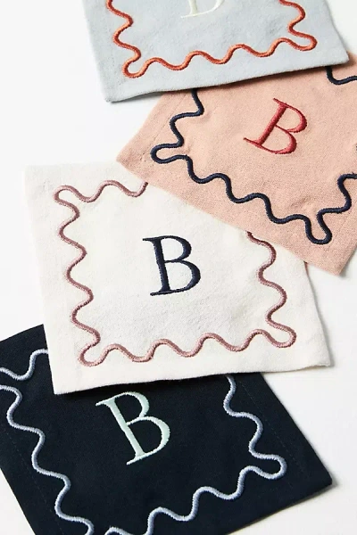 Anthropologie Monogram Cotton Cocktail Napkins, Set Of 4