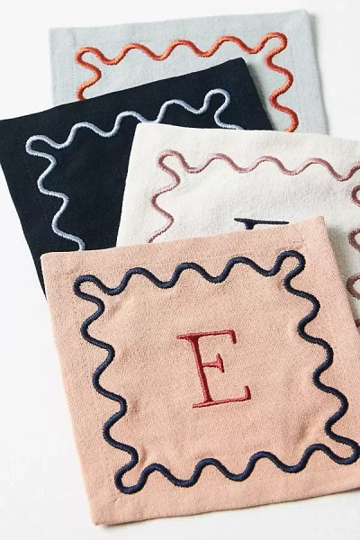 Anthropologie Monogram Cotton Cocktail Napkins, Set Of 4 In Multi