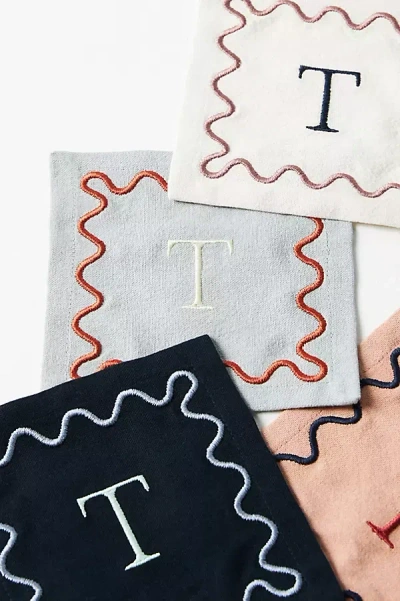 Anthropologie Monogram Cotton Cocktail Napkins, Set Of 4