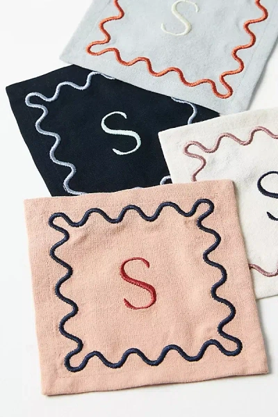 Anthropologie Monogram Cotton Cocktail Napkins, Set Of 4