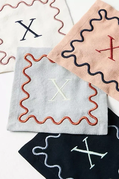 Anthropologie Monogram Cotton Cocktail Napkins, Set Of 4