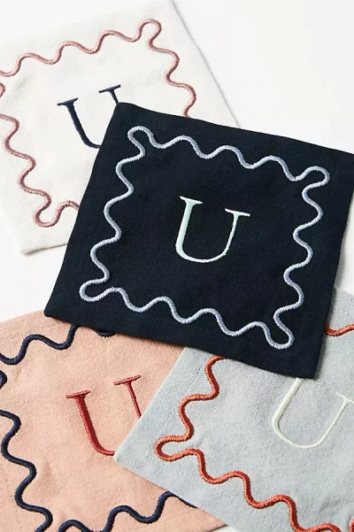 Anthropologie Monogram Cotton Cocktail Napkins, Set Of 4