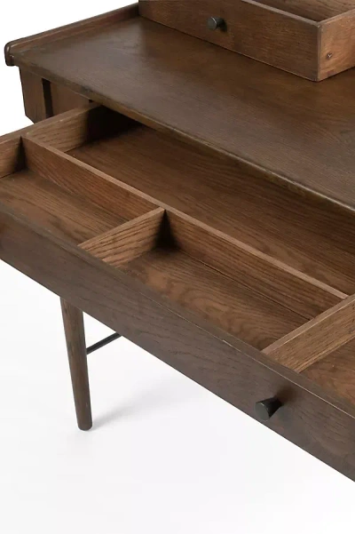 Anthropologie Moreau Oak Three-drawer Writing Desk In Brown