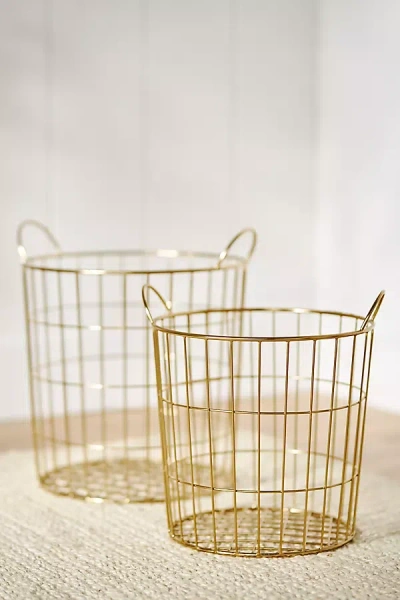 Anthropologie Morgan Wire Round Baskets, Set Of 2 In Brown