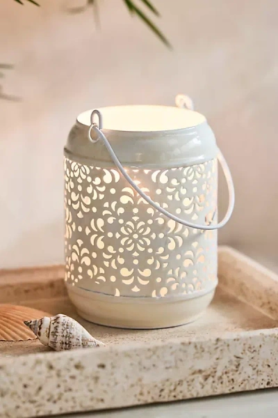 Anthropologie Mosaic Cut Out Enamel Lantern In Gray