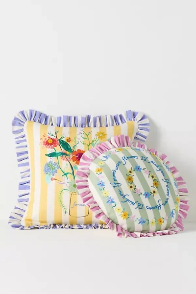 Anthropologie Mother's Day Cotton Embroidered Printed Floral Cushion In Multi