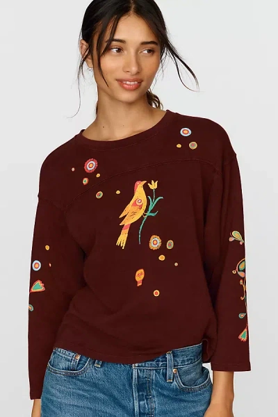 Anthropologie Mother The Footballer 100% Cotton Bird Tee In Red