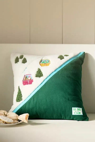 Anthropologie Mountain Skiers Embroidered Pillow In Green