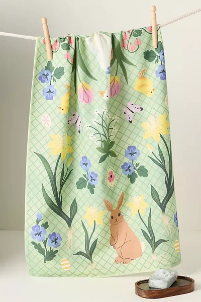 Anthropologie Mystic Bunny Dish Towel In Green