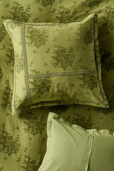 Anthropologie Nadia Cotton Solid Floral Embellished Cushion Cover