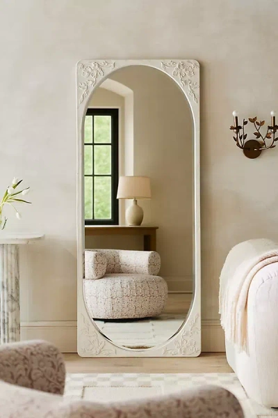 Anthropologie Naomi Etched Floral Rectangle Dressing Floor Mirror In White