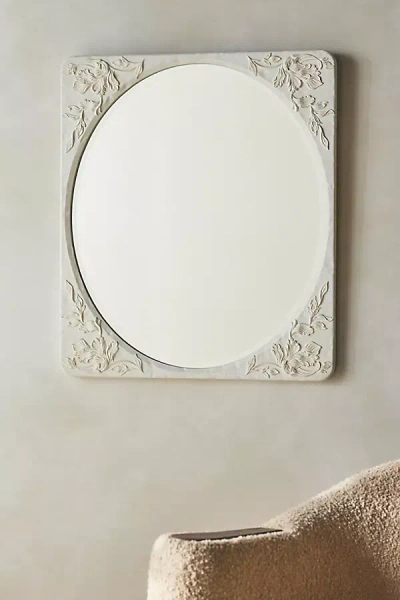 Anthropologie Naomi Etched Floral Rectangle Wall Mirror In White