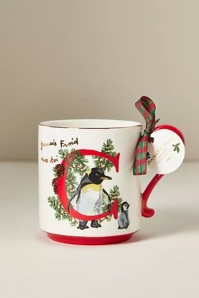 Anthropologie Nathalie Lete Stoneware Holiday Monogram Mug In Multi